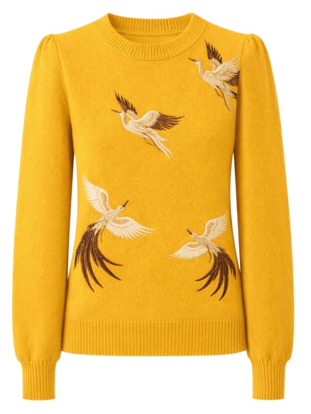 OXKnit Yellow Artistic Bird Embroidery Vintage Jacquard Knit Sweater - Picture 1 of 1